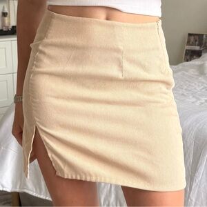 Shein beige corduroy mini skirt with side slit
